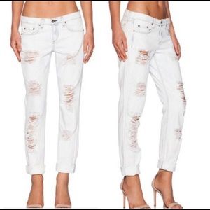 NWT Rag & Bone Boyfriend Distressed White Jeans - Size 28